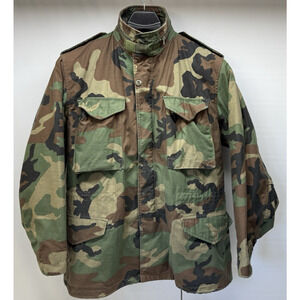 Vtg US Army M-65 Cold Weather Field Jacket Mens Medium Woodland Camo w/Liner